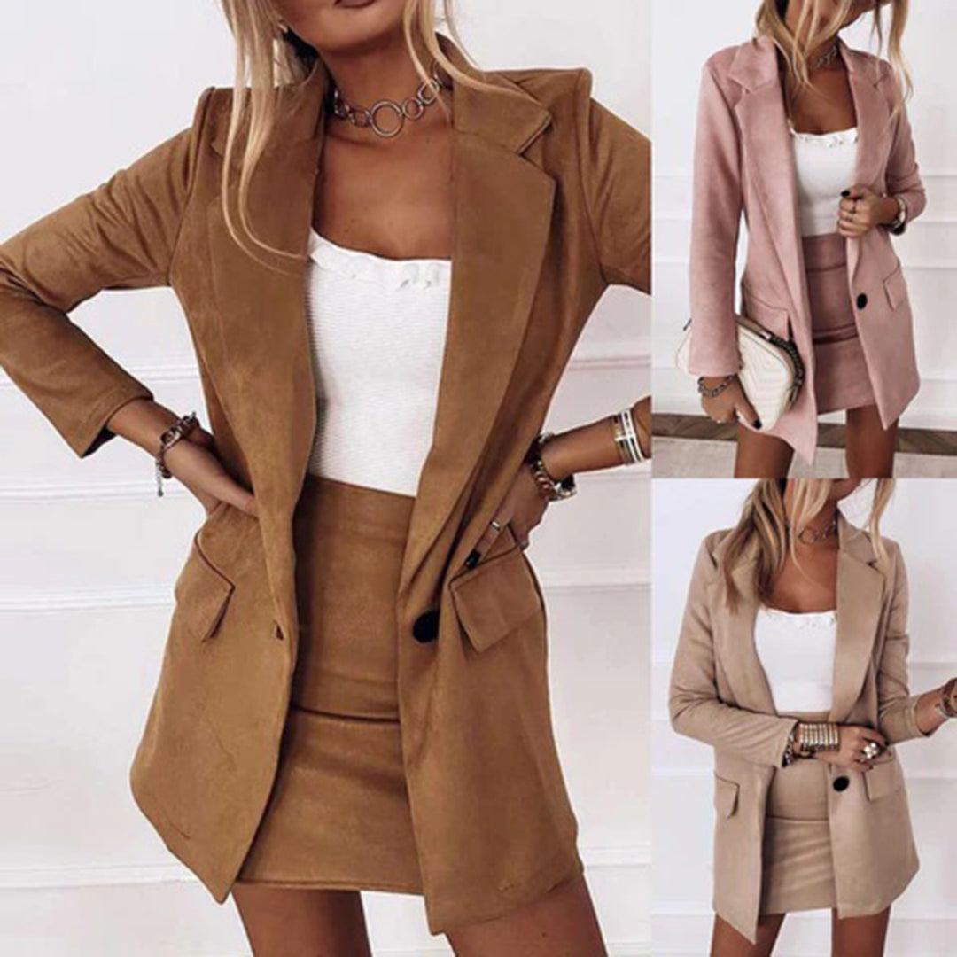 Norvielle Damen Blazer Set Wildmuster Rock Polyester Schwarz - Norvielle