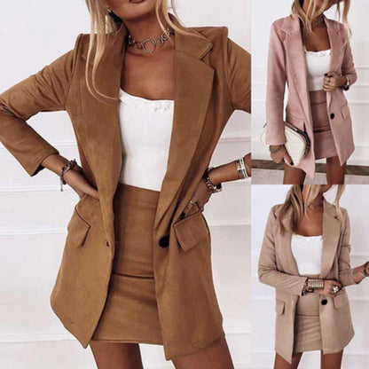 Norvielle Damen Blazer Set Wildmuster Rock Polyester Schwarz - Norvielle