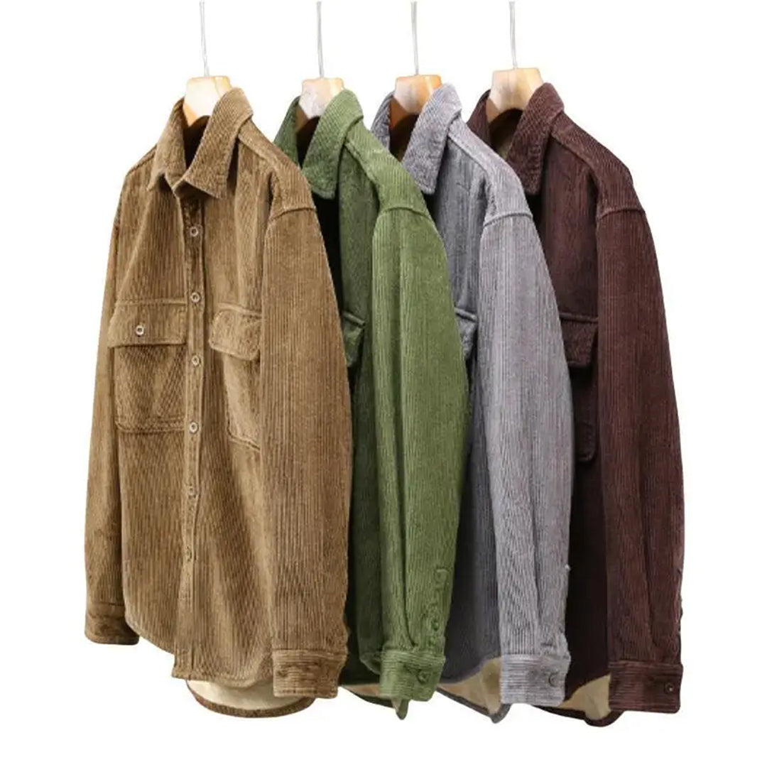 Herren Cord Overshirt Fleece Warm Beige