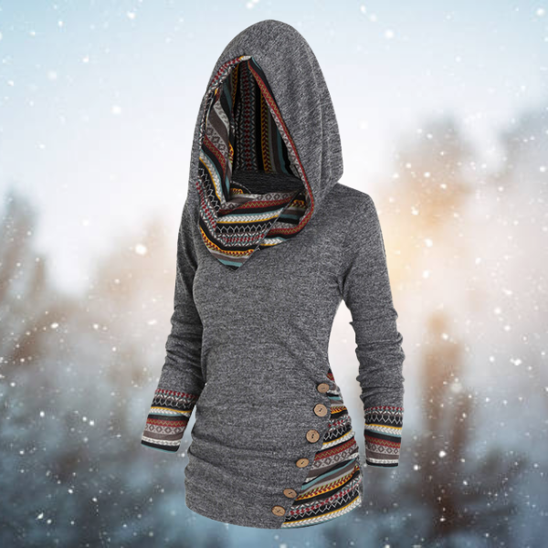 Damen Hoodie Kurz Tribal Baumwolle Schwarz - Norvielle