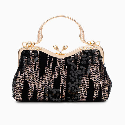 Damen Clutch Navyblau Samt Gold Pailletten