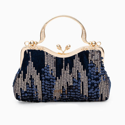 Damen Clutch Navyblau Samt Gold Pailletten - Norvielle