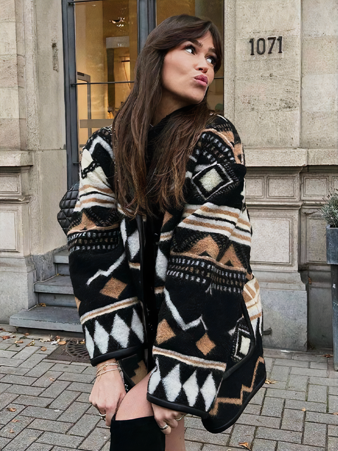 Damen Oversized Jacke Geometrisches Muster Herbstmantel - Norvielle