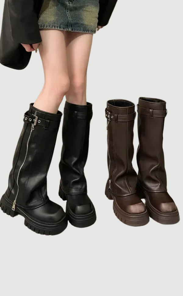 Lune Damen Kniehohe Plateau-Stiefel
