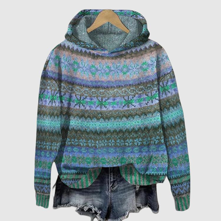 Damen Hoodie Norwegermuster Warmer Kapuzenpullover Mehrfarben