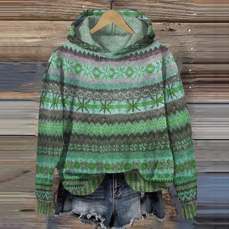 Damen Hoodie Norwegermuster Warmer Kapuzenpullover Mehrfarben