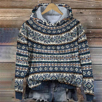 Damen Hoodie Norwegermuster Warmer Kapuzenpullover Mehrfarben