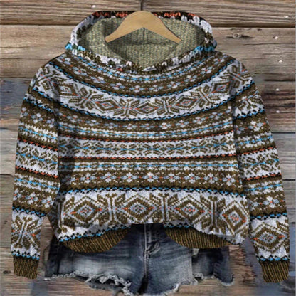 Damen Hoodie Norwegermuster Warmer Kapuzenpullover Mehrfarben