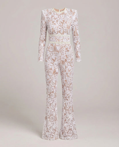 Norvielle Damen Spitzen-Jumpsuit Elegant
