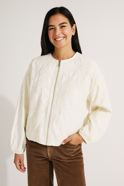 Damen Bluse Mit Floralem Muster Reißverschluss