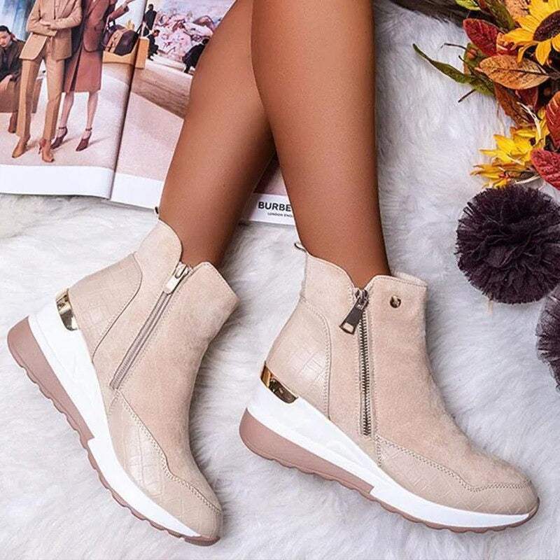 Damen Stiefeletten Reißverschluss Bequeme Einlegesohle
