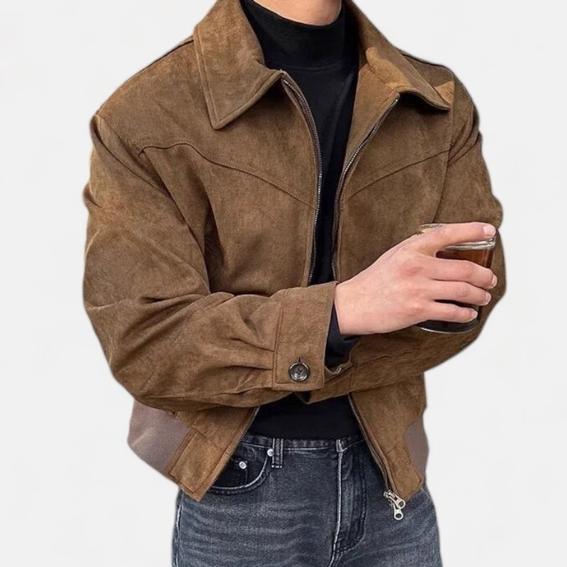 Herren Lederjacke Suede Optik Reverskragen