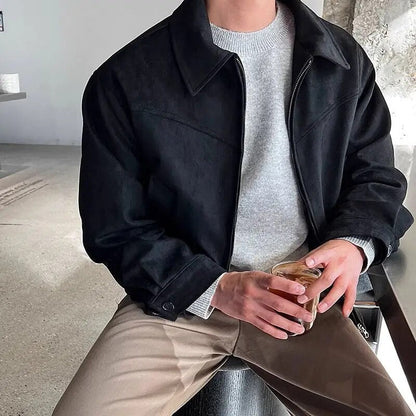 Herren Lederjacke Suede Optik Reverskragen