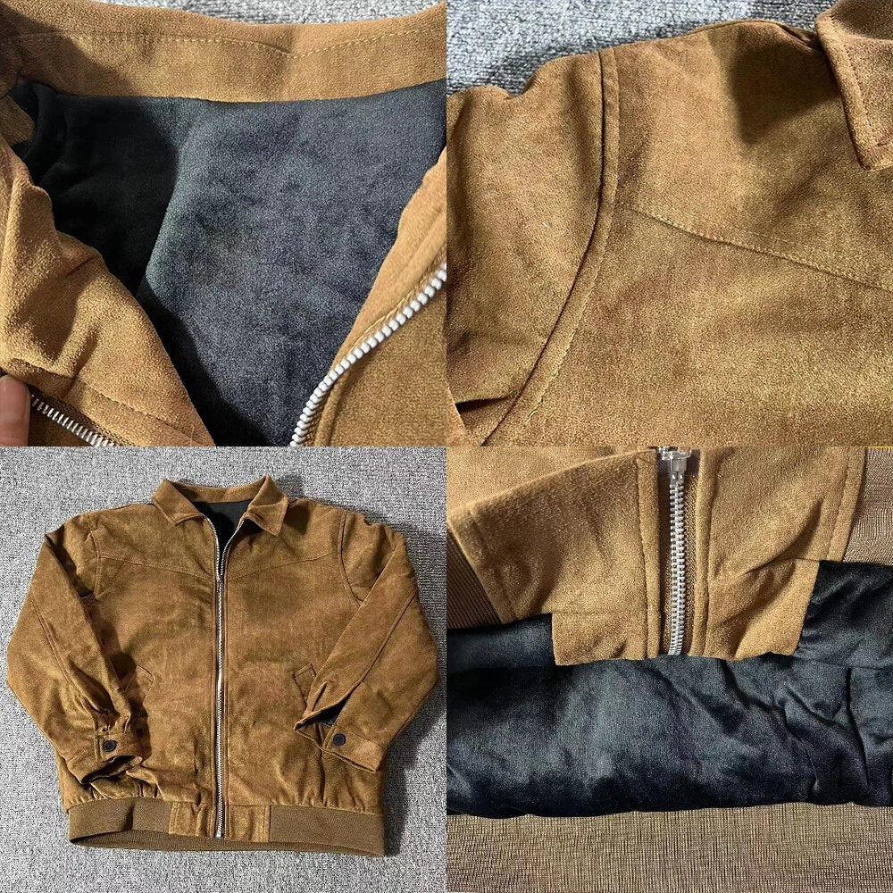 Herren Lederjacke Suede Optik Reverskragen