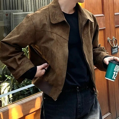 Herren Lederjacke Suede Optik Reverskragen