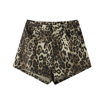 Norvielle Damen Leopard Denim Shorts