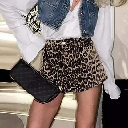 Norvielle Damen Leopard Denim Shorts - Norvielle