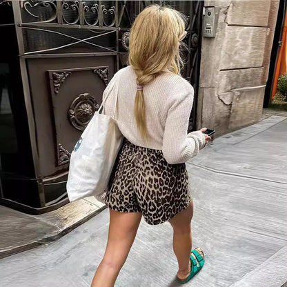 Norvielle Damen Leopard Denim Shorts
