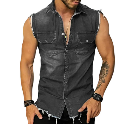 Herren Slim Fit Ärmelloses Jeanshemd mit Knöpfen - Norvielle