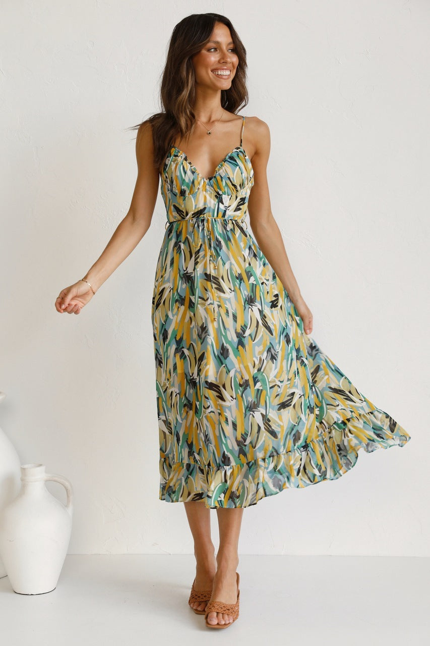 Norvielle Damen Ärmelloses Rüschenkleid mit Druck - Norvielle