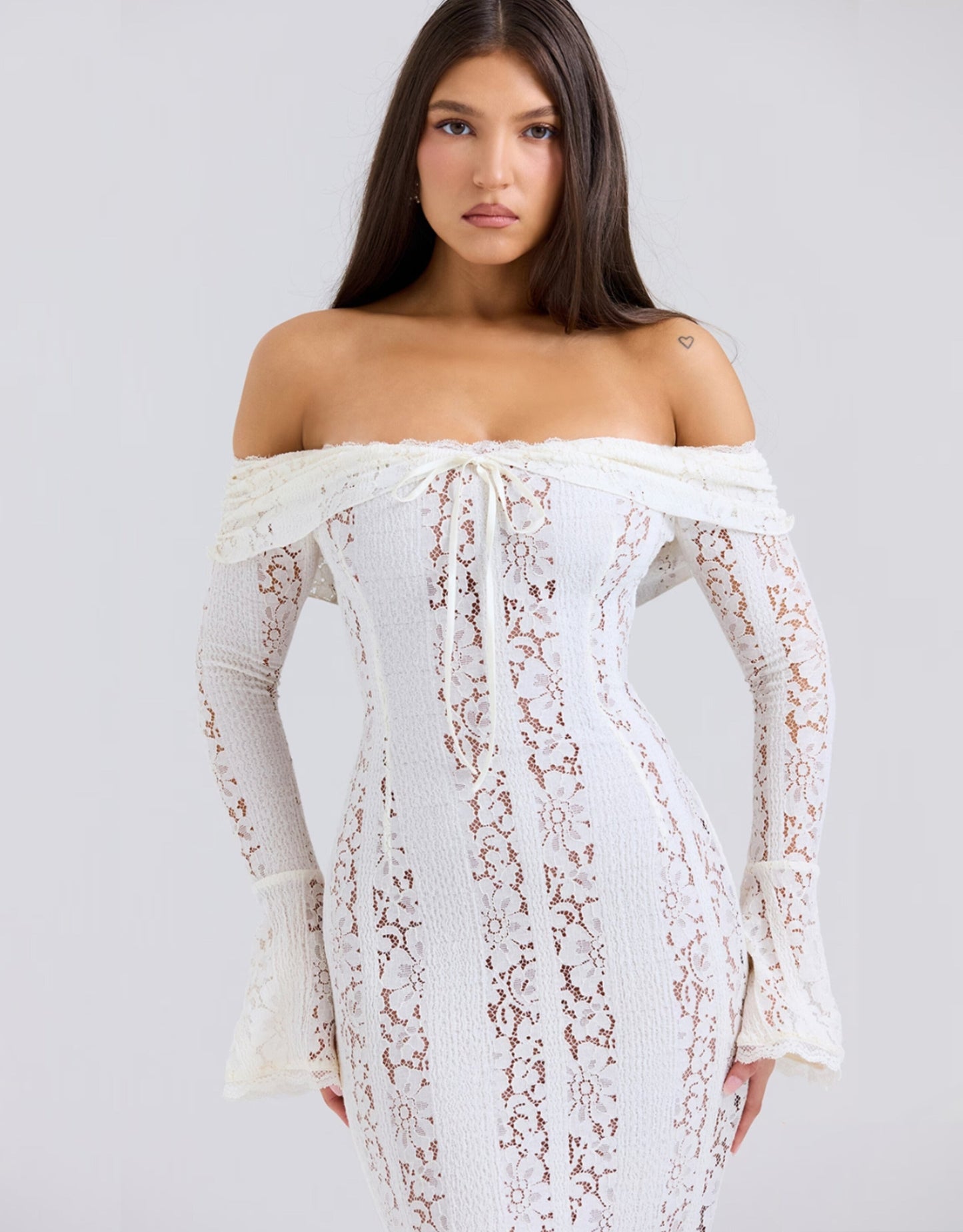 Damen Abendkleid Carmen Ausschnitt Länge Mit Ärmeln