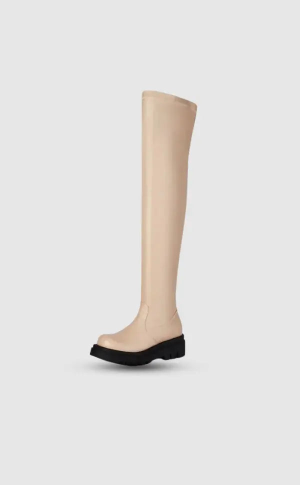 Damen Überknie Stiefel Chic Leder