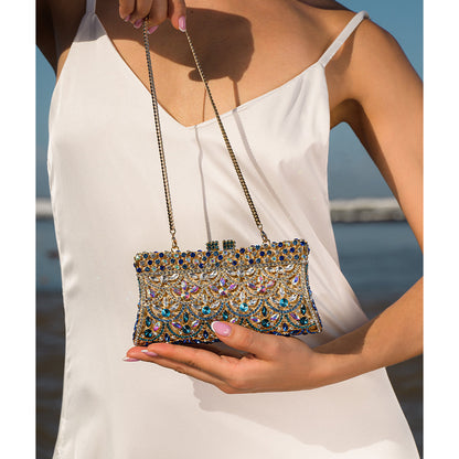 Damen Clutch Gold- Kristallverziert Strass Ornamentmuster