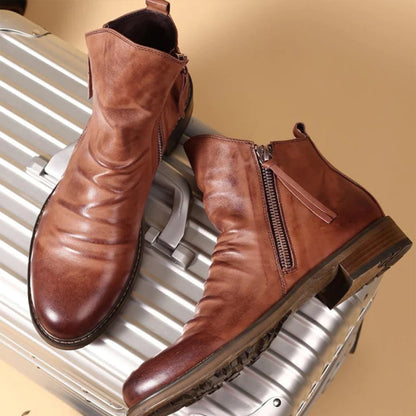 Herren Lederstiefeletten Reißverschluss Schwarz - Norvielle