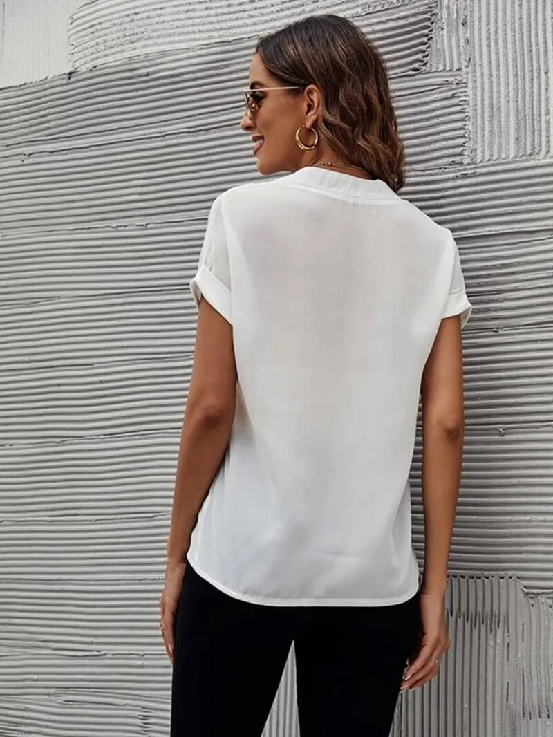 Damen Bluse V-Ausschnitt Kurzärmelig Leicht