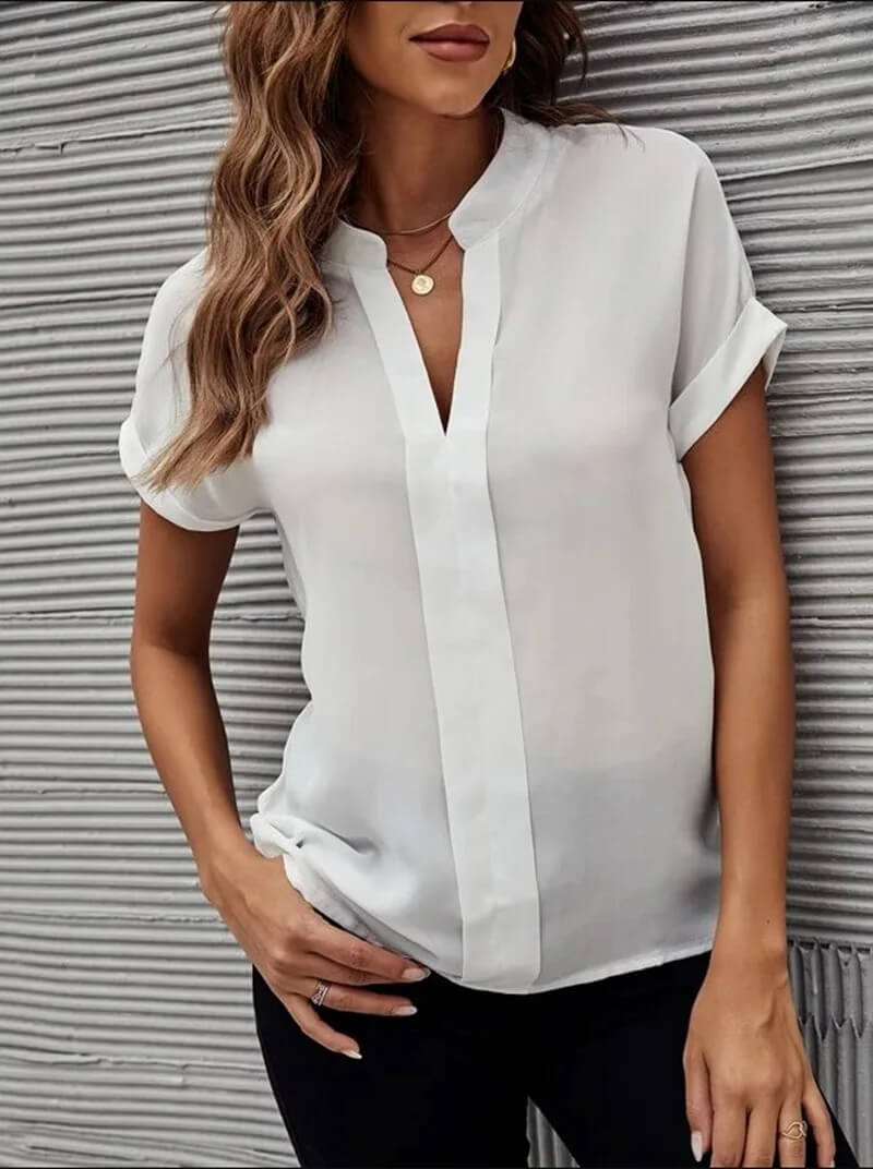Damen Bluse V-Ausschnitt Kurzärmelig Leicht
