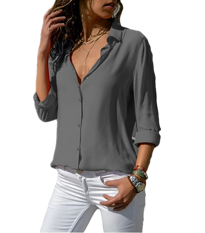 Damen Soft-Touch Bluse Langarm Elegante Weiß