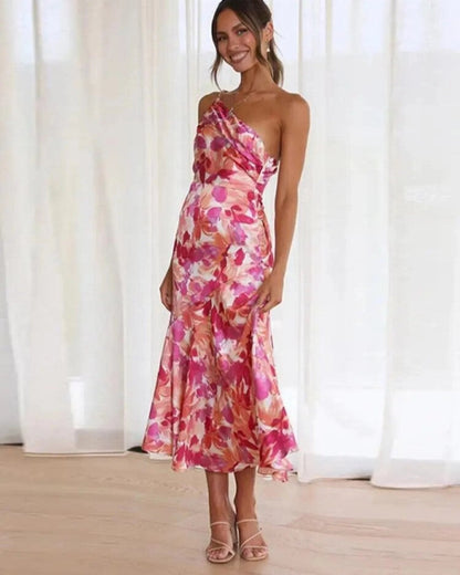 Damen Maxikleid Asymmetrisch Blumenmuster Sommerkleid - Norvielle