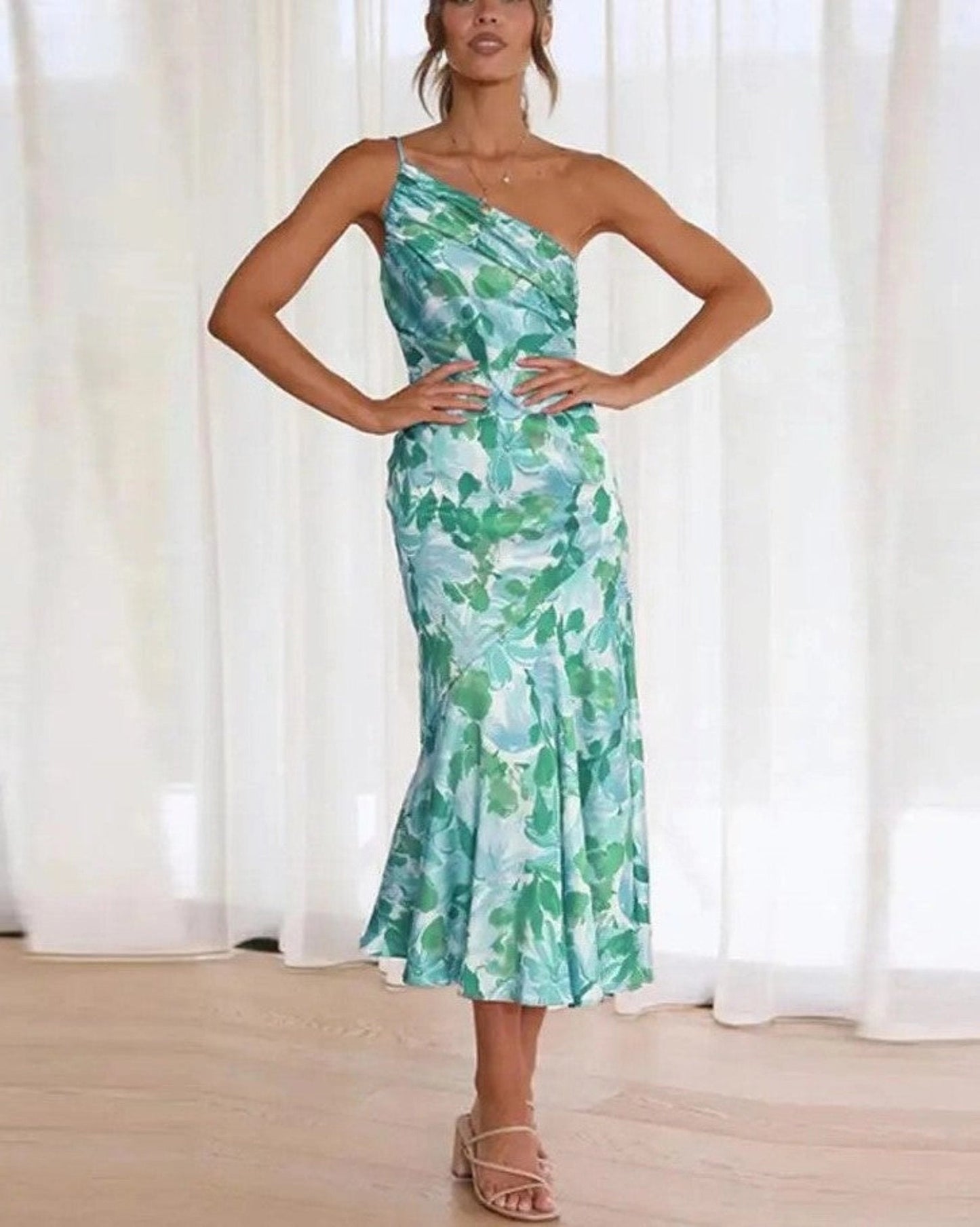 Damen Maxikleid Asymmetrisch Blumenmuster Sommerkleid