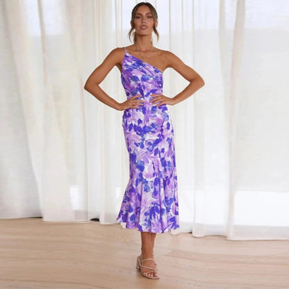 Damen Maxikleid Asymmetrisch Blumenmuster Sommerkleid