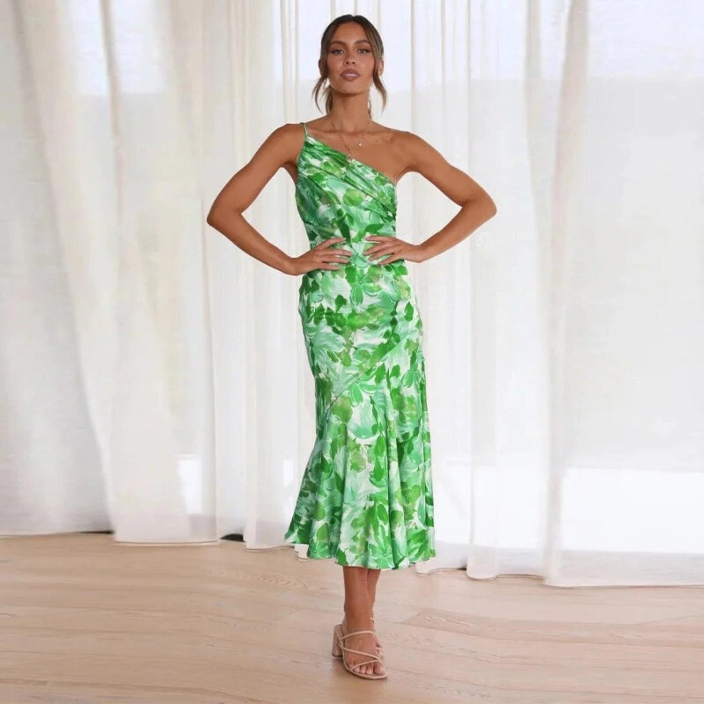 Damen Maxikleid Asymmetrisch Blumenmuster Sommerkleid