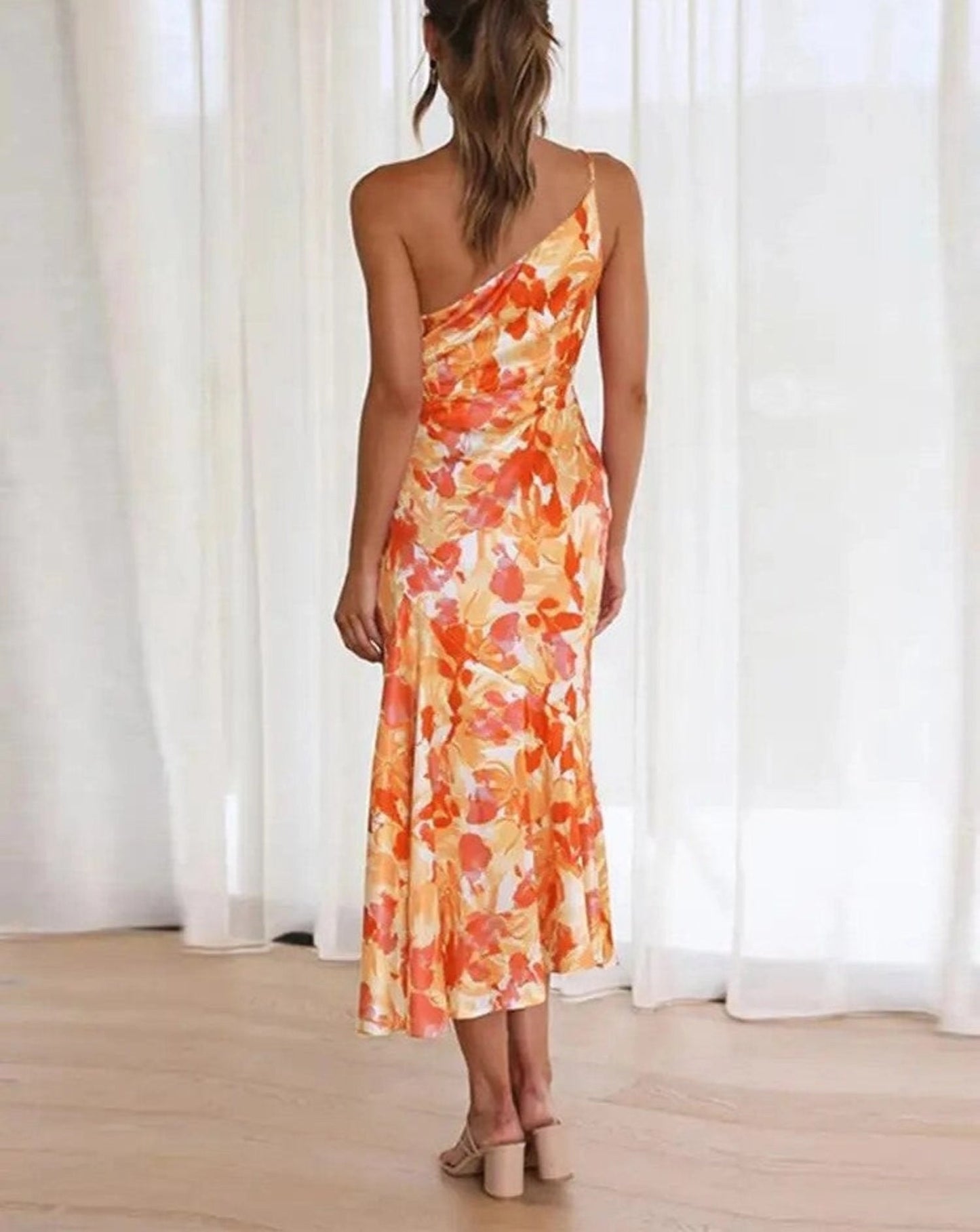 Damen Maxikleid Asymmetrisch Blumenmuster Sommerkleid