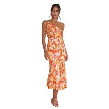Damen Maxikleid Asymmetrisch Blumenmuster Sommerkleid