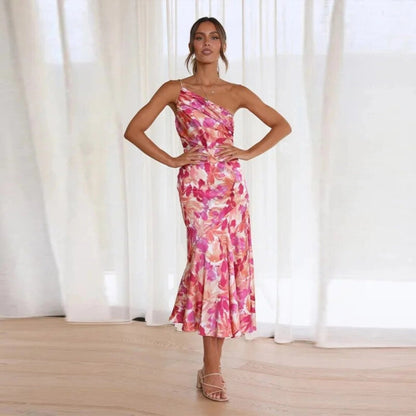Damen Maxikleid Asymmetrisch Blumenmuster Sommerkleid
