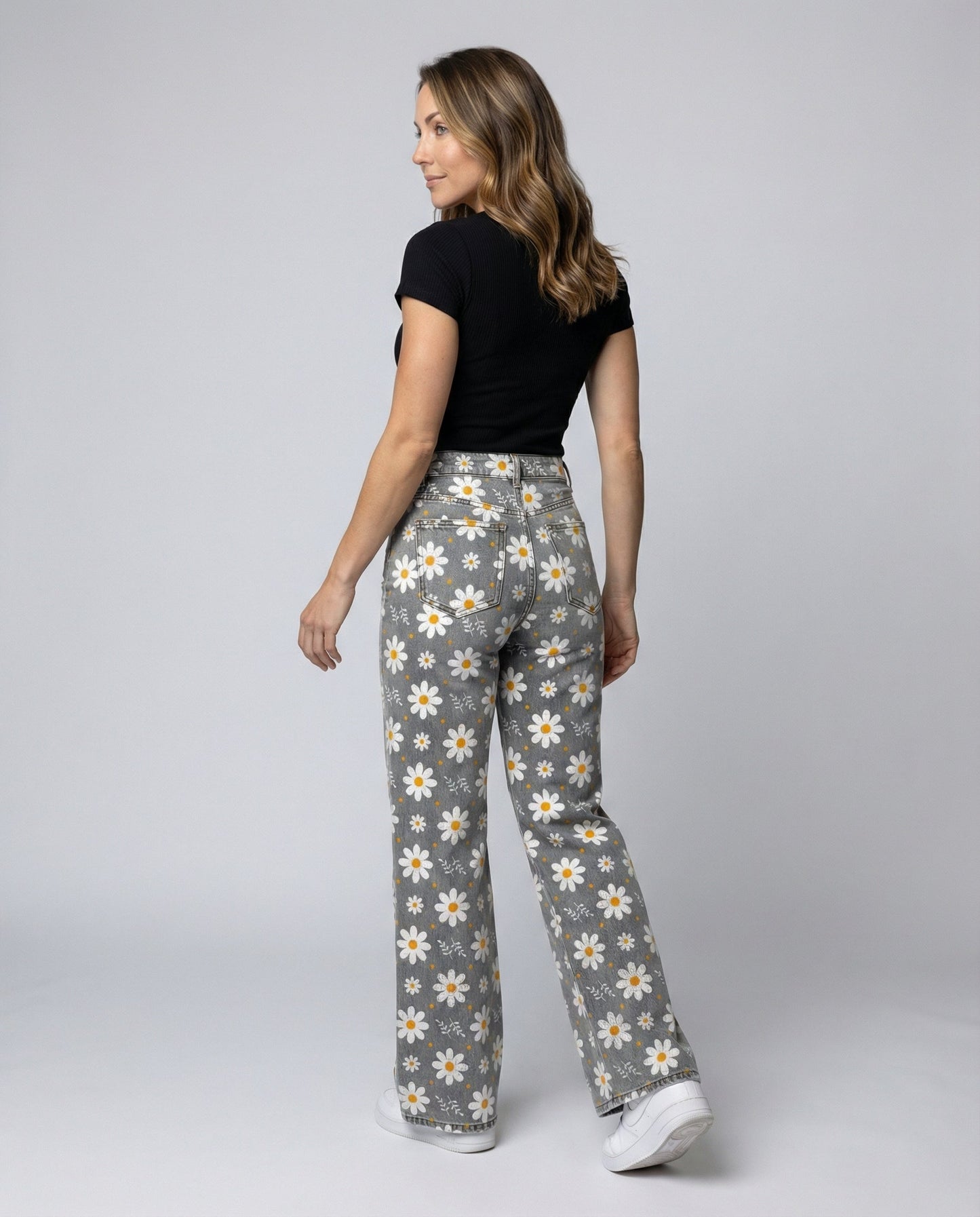 Damen Jeans Weite Floral Blumenmuster