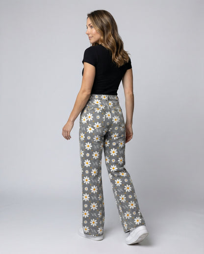 Damen Jeans Weite Floral Blumenmuster