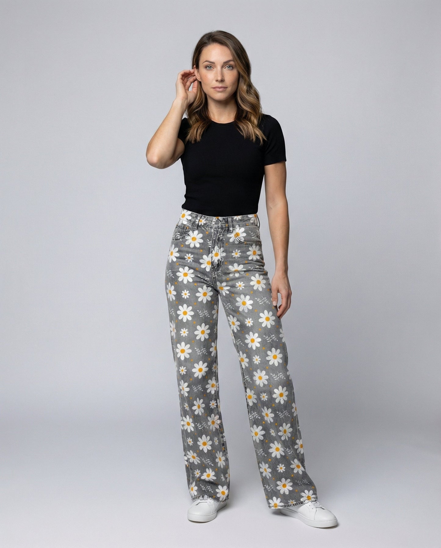 Damen Jeans Weite Floral Blumenmuster - Norvielle