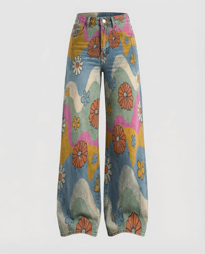 Damen Jeans Weite Floral Blumenmuster