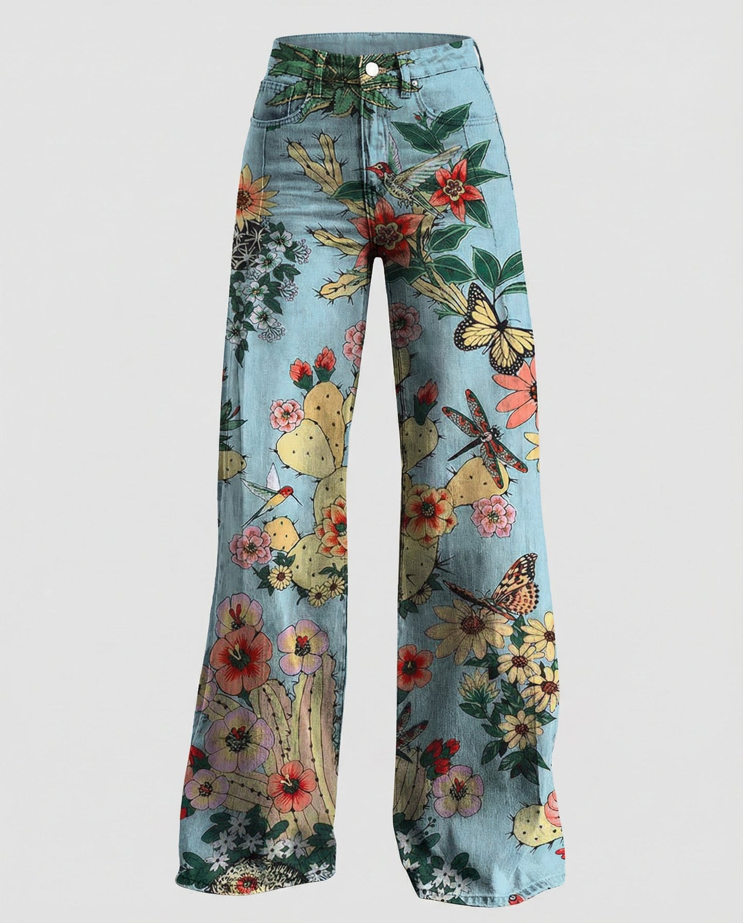 Damen Jeans Weite Floral Blumenmuster