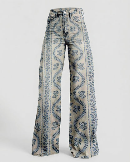 Damen Jeans Weite Floral Blumenmuster