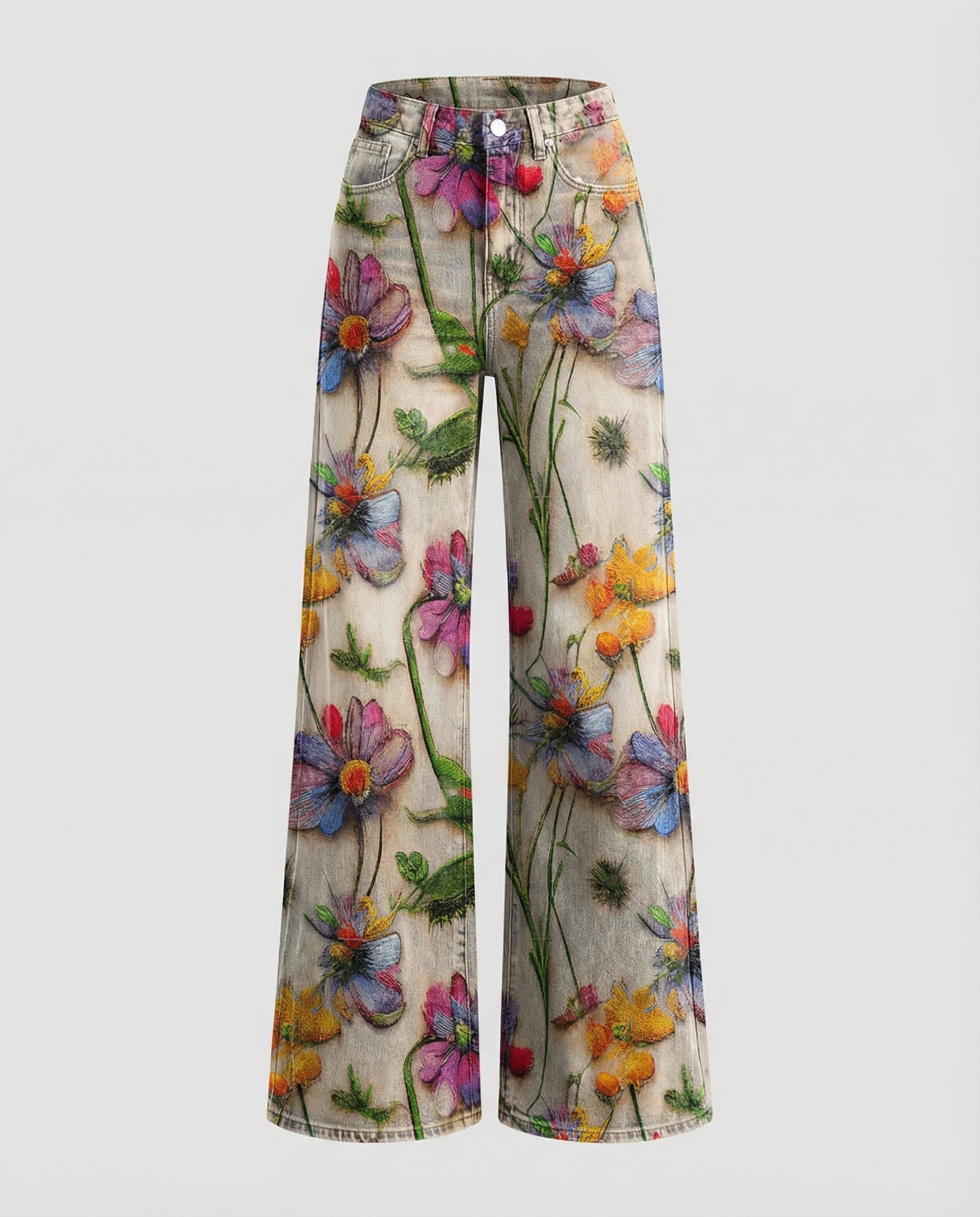 Damen Jeans Weite Floral Blumenmuster