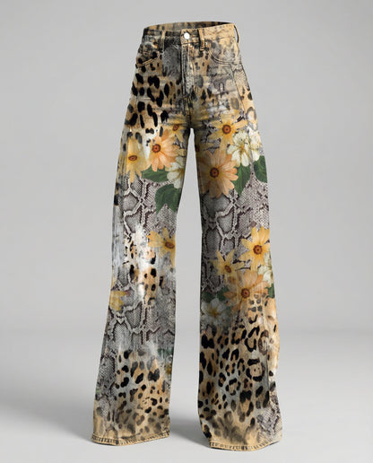 Damen Jeans Weite Floral Blumenmuster