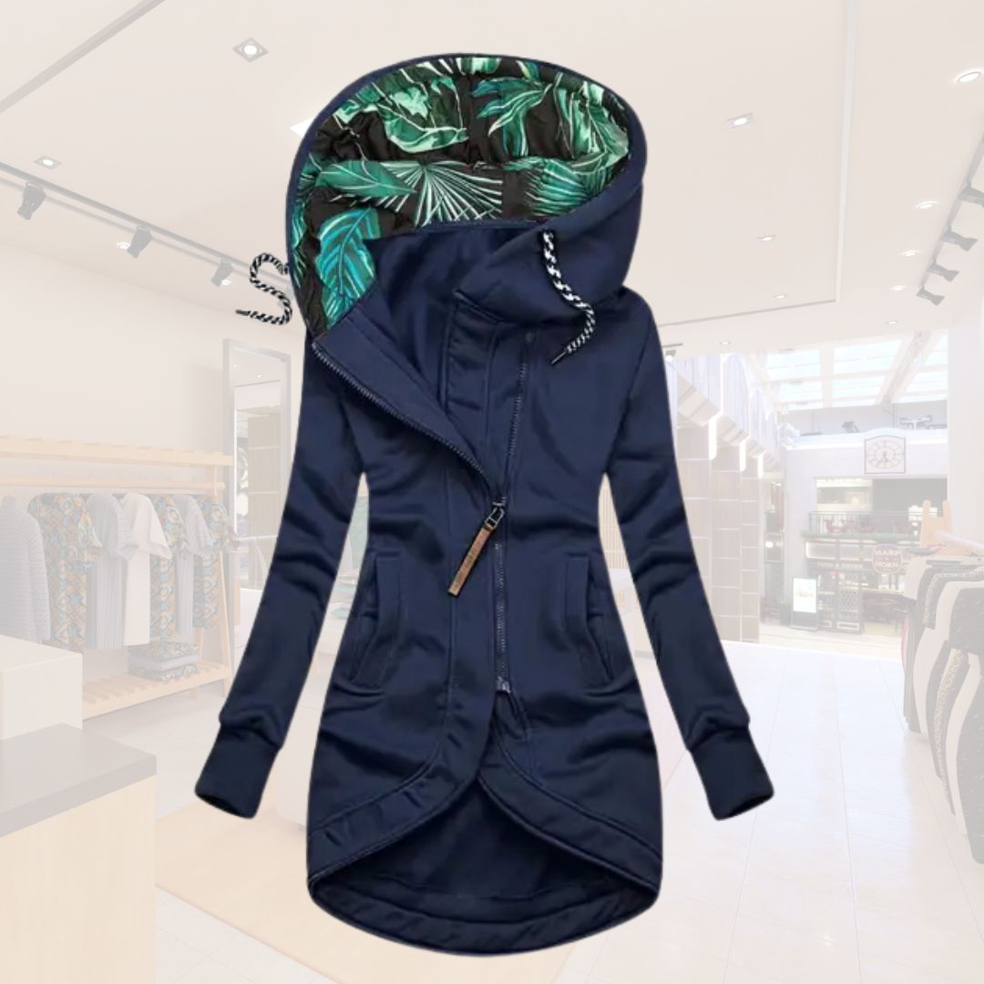 Damen Longjacke Kapuzenjacke Figurfreundlich Schwarz - Norvielle
