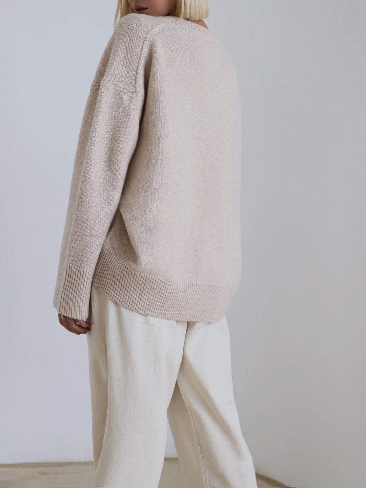 Damen Winterpullover Oversized Wollig Beige