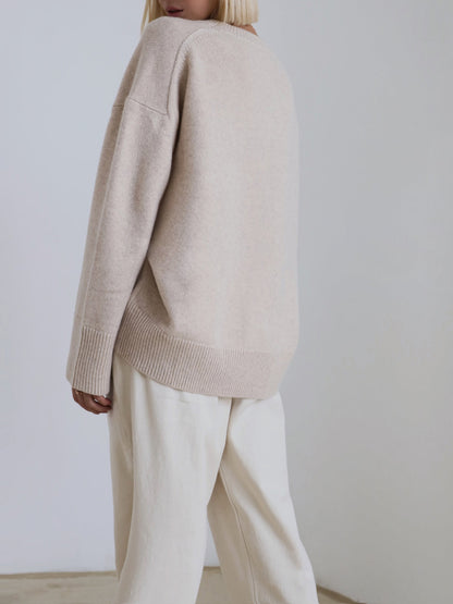 Damen Winterpullover Oversized Wollig Beige