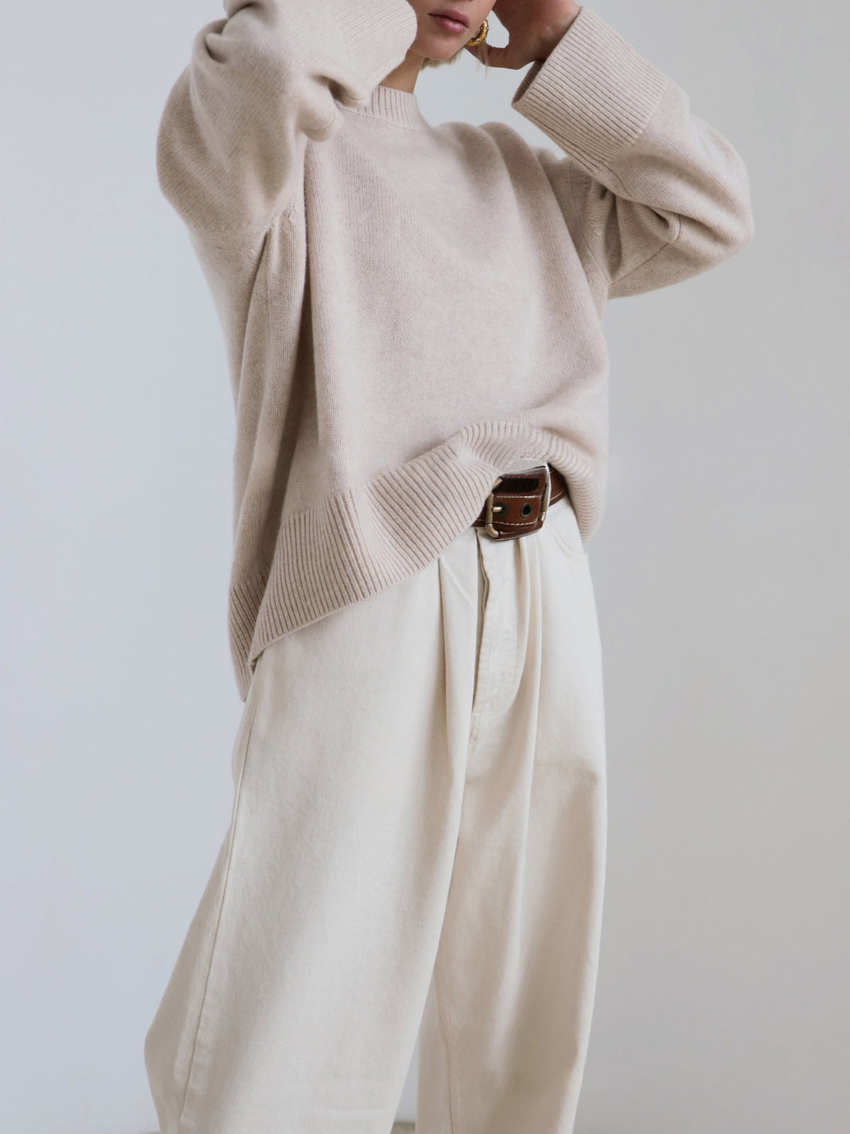 Damen Winterpullover Oversized Wollig Beige